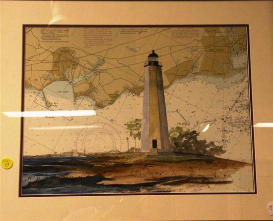 Appraisal: Philip J Chagnon watercolor on paper lighthouse painted over Long