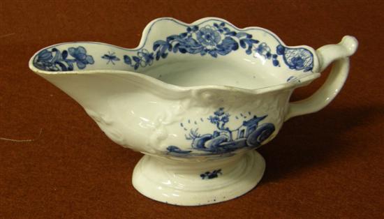 Appraisal: th century Worcester sauce boat Decorated in blue and white