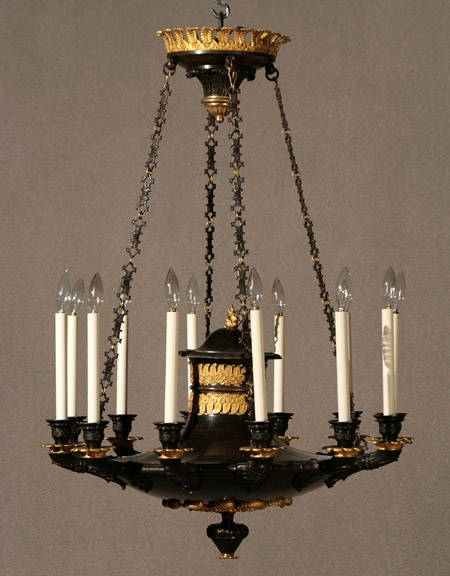 Appraisal: Empire Style Ormolu and Bronze Twelve-Light Chandelier th Century Of