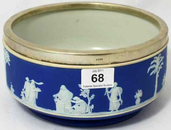 Appraisal: Wedgwood Dark Blue Jasperware Bowl with a Silver Plated rim