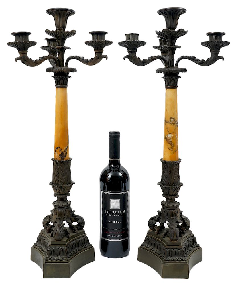 Appraisal: Pr Marble and Bronze Arm Candelabras Pair of arm patinated