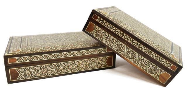 Appraisal: lot of Arabesque inlaid table boxes each densely inlaid with