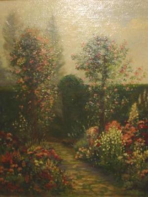 Appraisal: A L MYERS Garden in full bloom signed x gilt