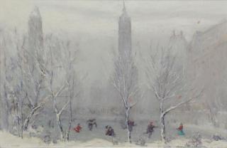 Appraisal: BERTHELSEN Johann Oil on Board Figure Skater in Central Park