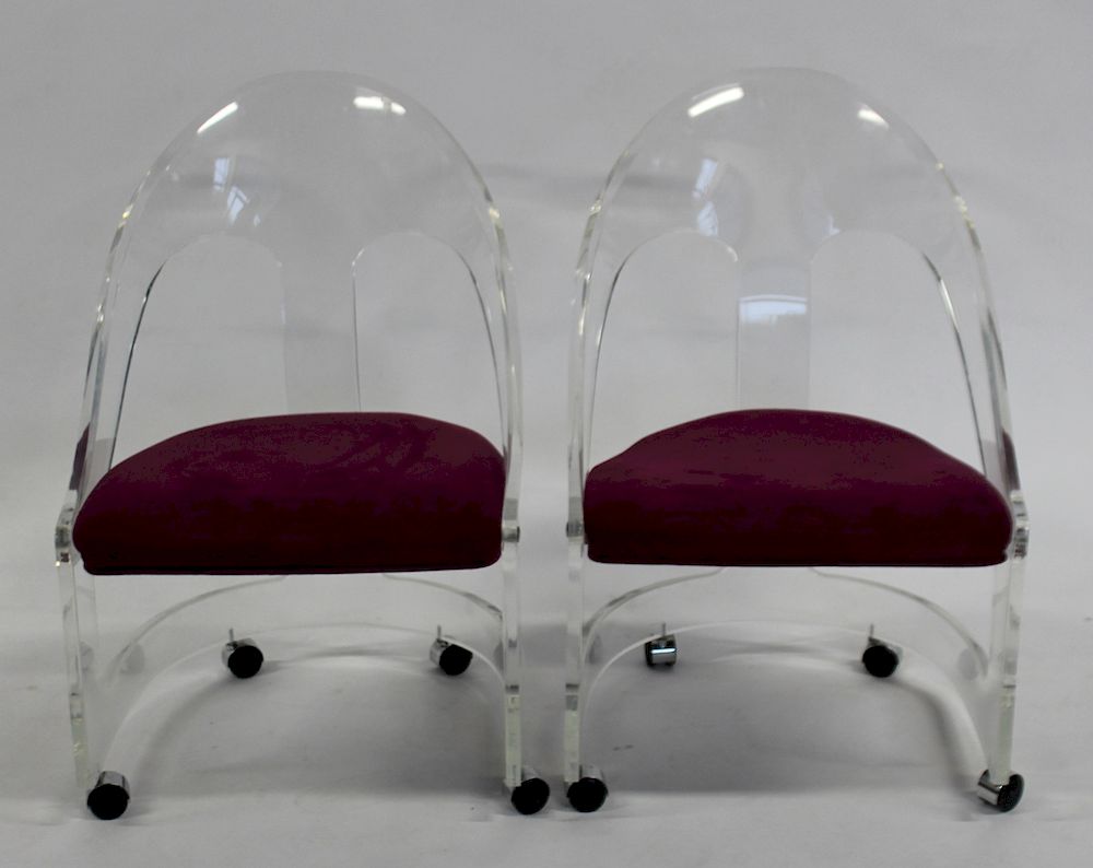 Appraisal: Pair of Vintage Lucite Chairs Pair of thick Lucite barrel