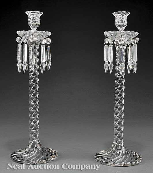 Appraisal: A Tall Pair of Antique French Glass Candlesticks c probably