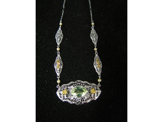 Appraisal: Peridot Necklace oval gem in k white gold filigree setting