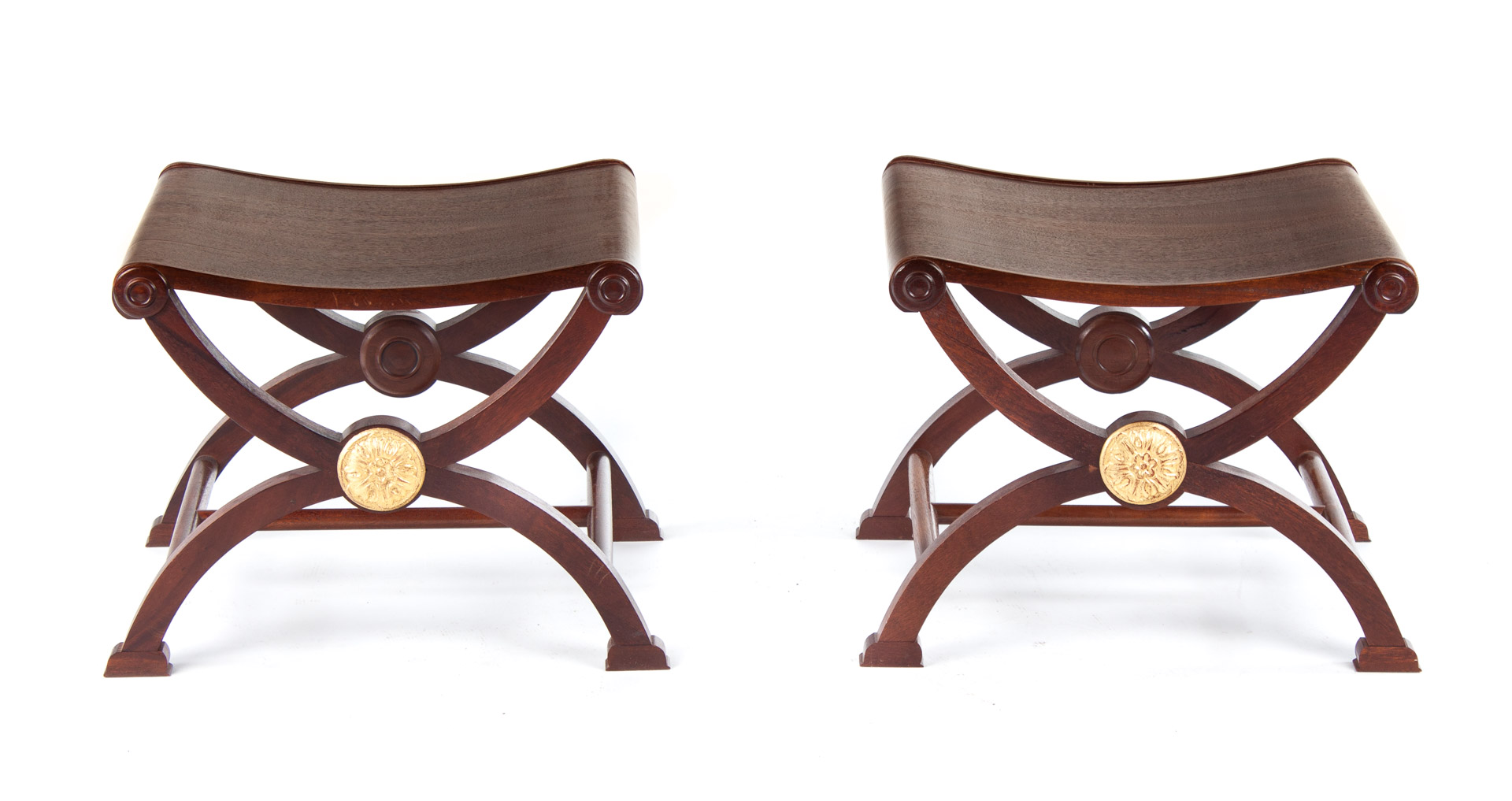 Appraisal: Pair of Classical style curule stools each with solid saddle