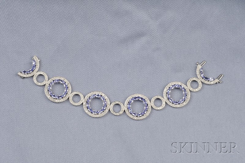 Appraisal: kt White Gold Tanzanite and Diamond Bracelet designed as circular