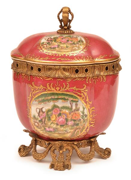 Appraisal: FLORAL DECORATED POTPOURRI ON BRASS STAND