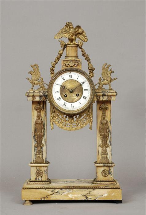 Appraisal: Empire-Style Gilt-Metal Mounted Marble Mantle Clock Lacking front foot x