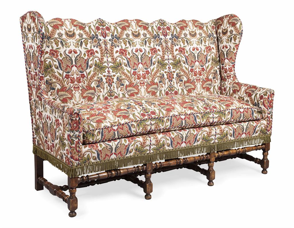 Appraisal: GEORGE I STYLE WING SETTEE MODERN the triple part back