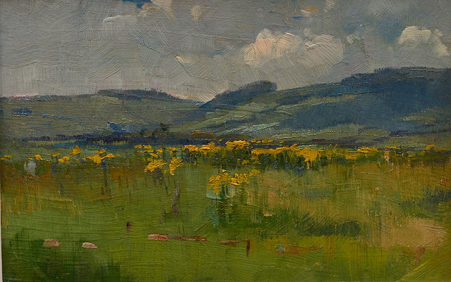 Appraisal: John Henry Inskip British - Gorse in a meadow landscapeoils