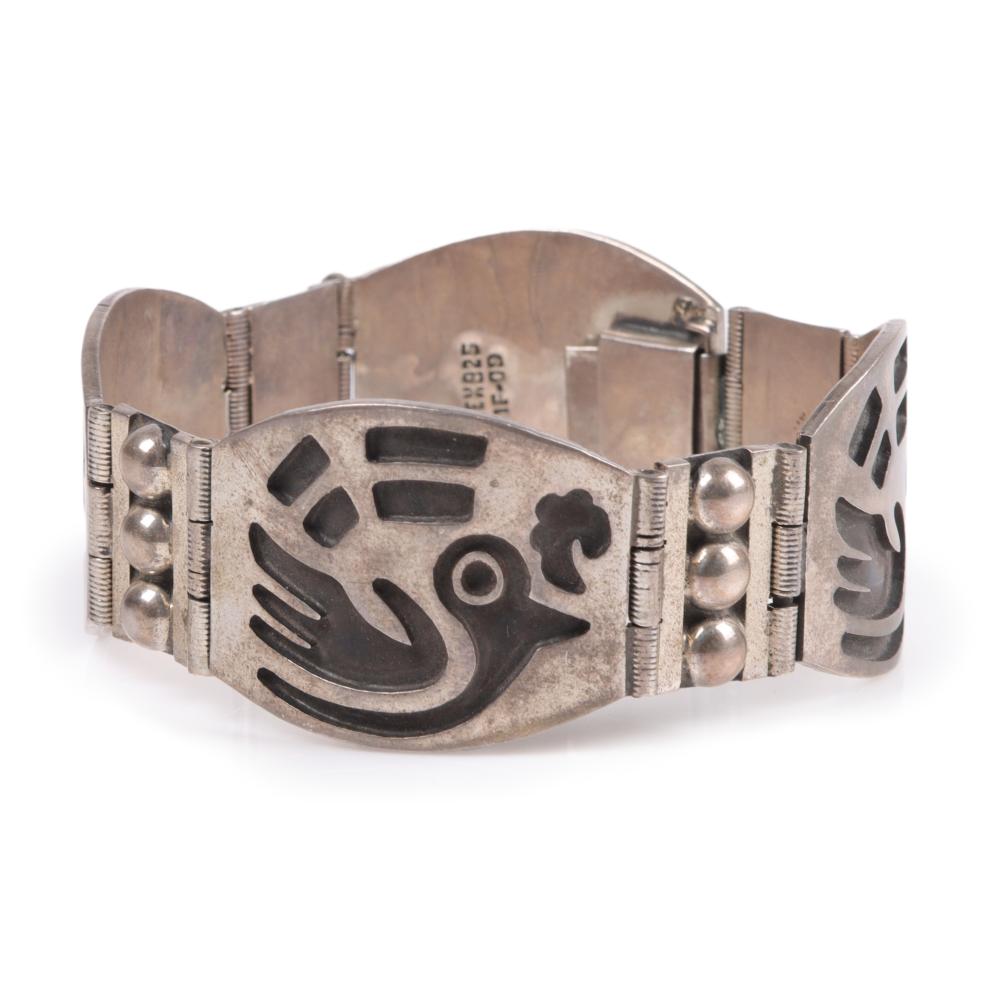 Appraisal: TAXCO MEXICAN MODERNIST STERLING SILVER SHADOWBOX PANEL LINK BRACELET WITH