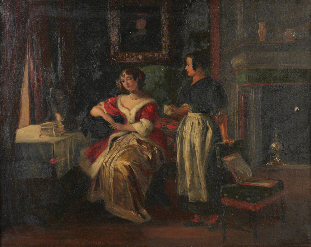 Appraisal: th CENTURY GENRE PAINTING THE LOVE LETTER Oil Canvas ''