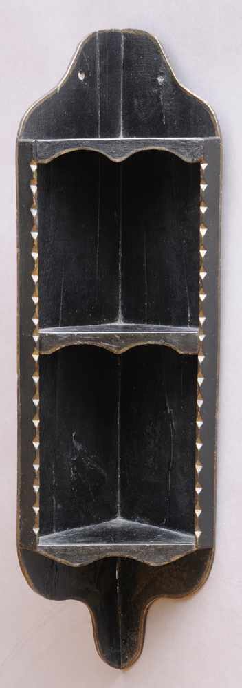 Appraisal: CONTINENTAL PROVINCIAL BLACK-PAINTED HANGING CORNER CASE Incorporating two open shelves