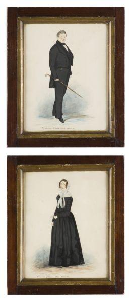 Appraisal: Pair of Portrait Miniatures English watercolor on paper full length