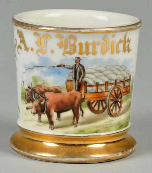 Appraisal: Double Oxen-Drawn Cart Shaving Mug Description Gilt name A T