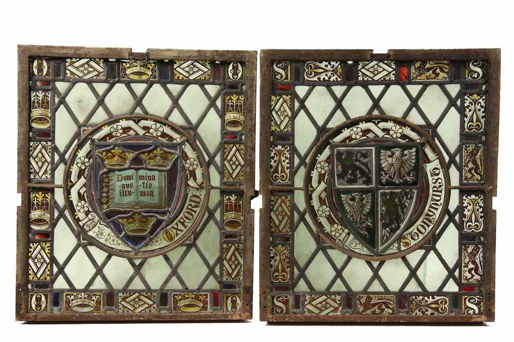 Appraisal: ENGLISH ENAMELED LEADED GLASS WINDOWS - Four th c English