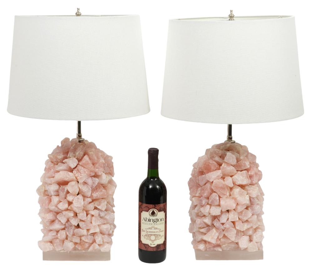 Appraisal: PAIR OF ROSE QUARTZ CLUSTER TABLE LAMPSPair of Rose Quartz