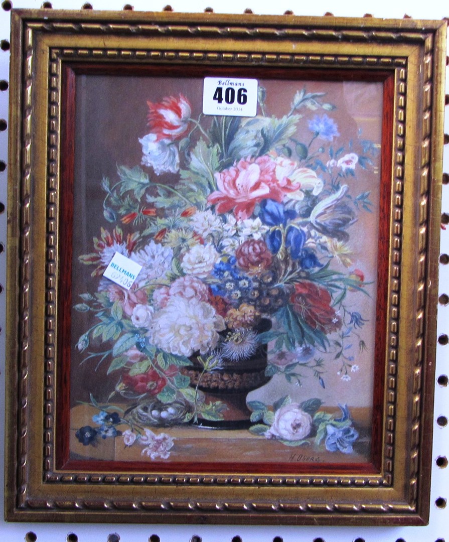 Appraisal: H Oberg th th century Still life of flowers gouache