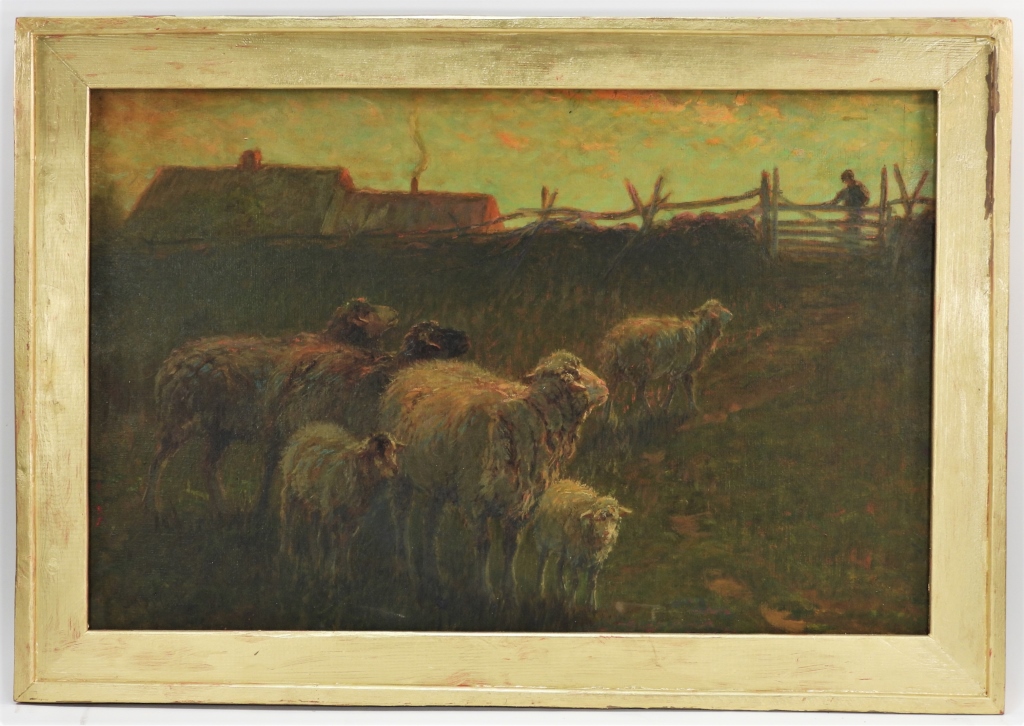 Appraisal: JOHN AUSTIN SANDS MONKS FLOCK OF SHEEP PAINTING Massachusetts Illinois