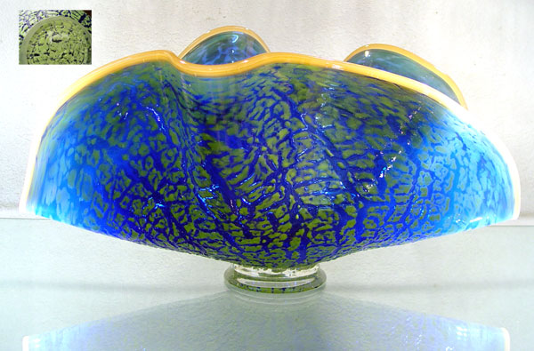 Appraisal: CHRIS MOSEY IGNIS GLASS STUDIO ART GLASS FLUTTERBOWL Large mottled