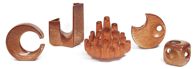 Appraisal: Bertoncello vases five Italy s ceramic forms with burnt orange