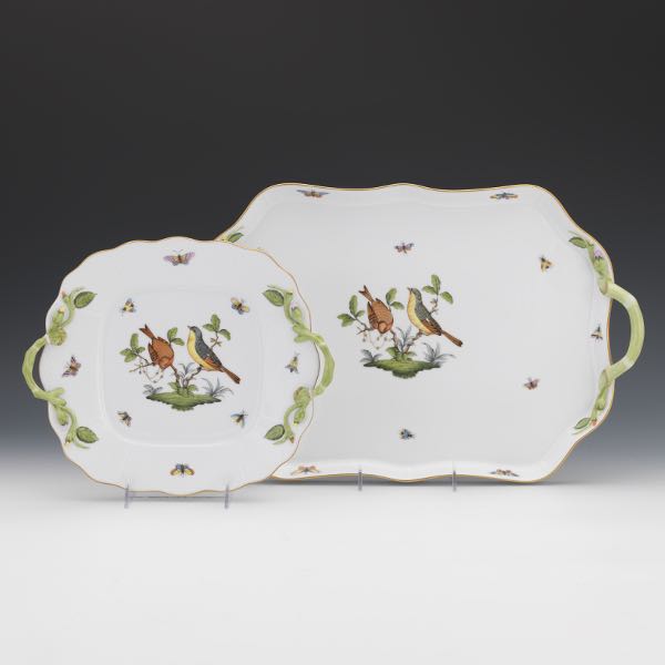 Appraisal: TWO HEREND PORCELAIN PLATTERS ROTHSCHILD BIRDS PATTERN One square platter