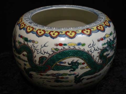 Appraisal: CHINESE DOUCAI JARDINIERE Kangxi six character mark in underglaze blue