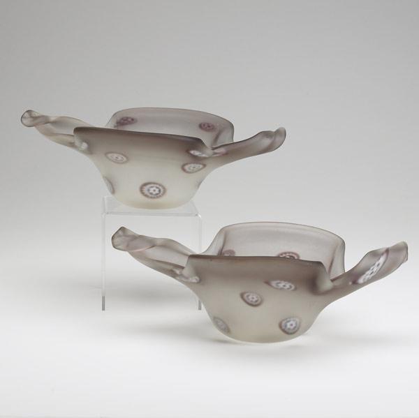 Appraisal: MURANO Pair of glass bowls with lavender and white murrines