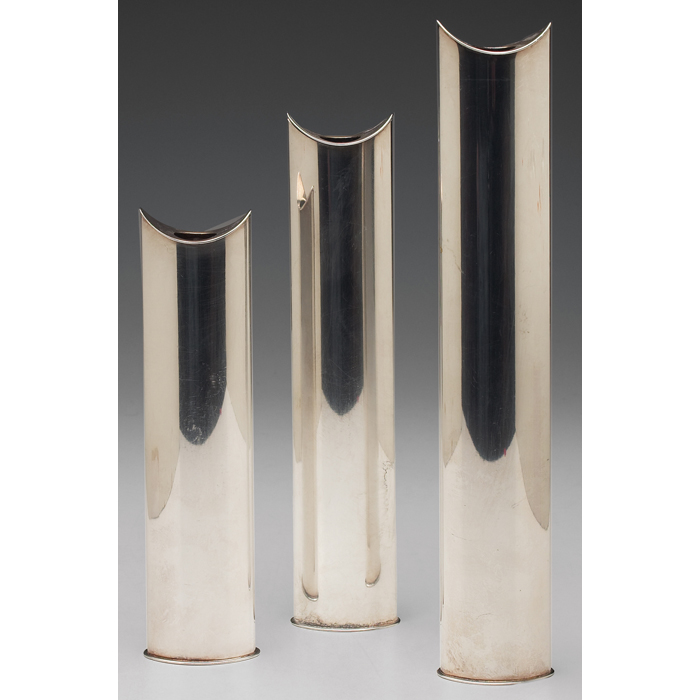 Appraisal: Sabatini vases three Italian flattened graduated forms in silver-plated metal