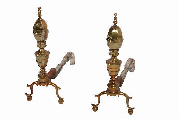 Appraisal: A pair of English brass fire dogs height in