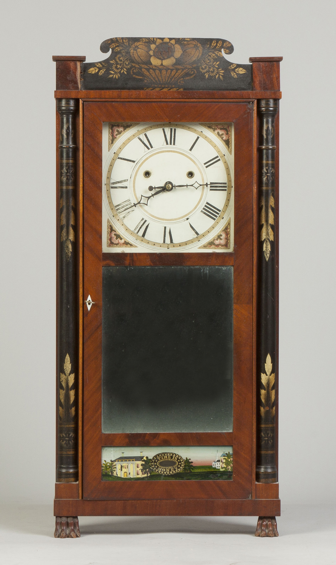 Appraisal: Silas Hoadley Shelf Clock Mahogany case with claw feet original