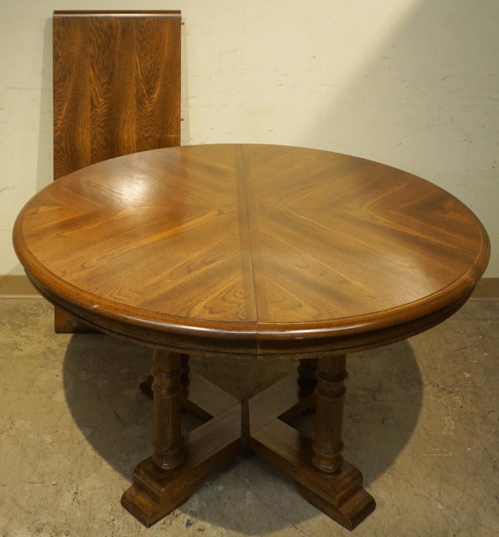 Appraisal: Tudor Style Fruitwood Extension Dining Table and Four Cane Back