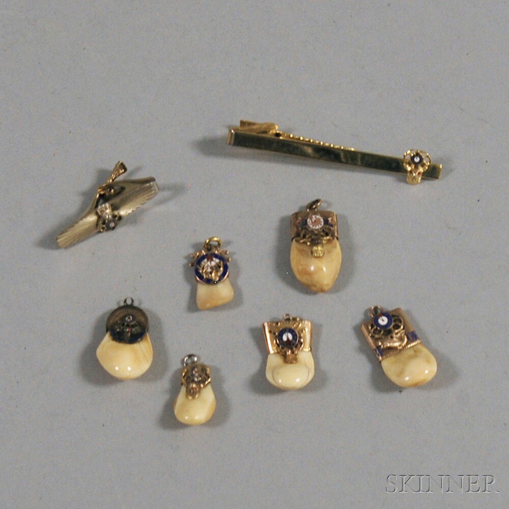 Appraisal: Six Gold and Enamel Elk's Teeth Pendants from various Elks