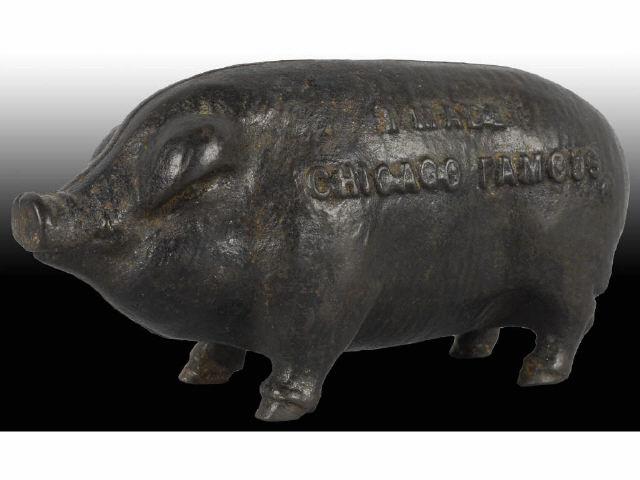 Appraisal: Cast Iron Chicago Pig Still Bank Description I made Chicago