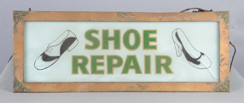 Appraisal: Shoe Repair Lighted Sign Reverse on glass front features a