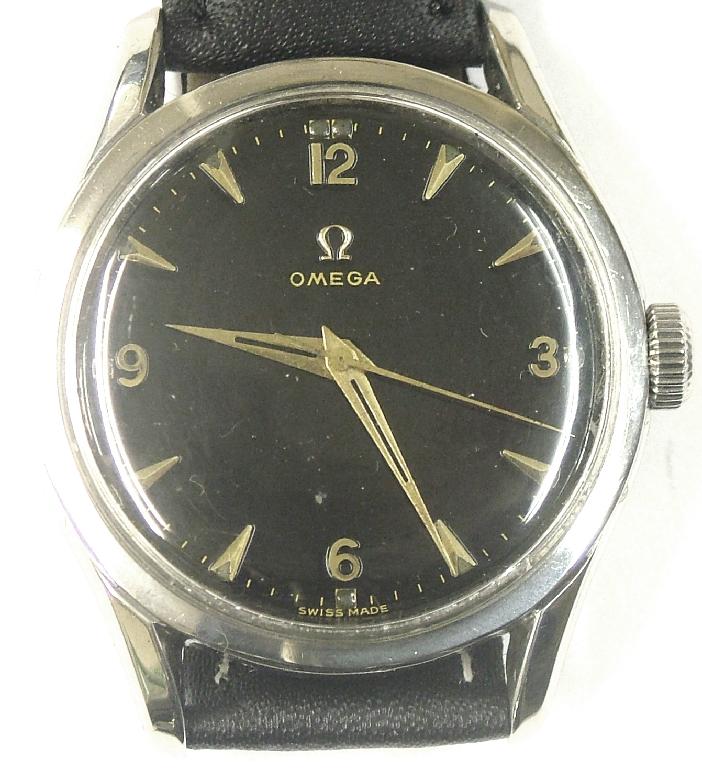 Appraisal: Omega 's stainless steel gentleman's wristwatch the black dial with