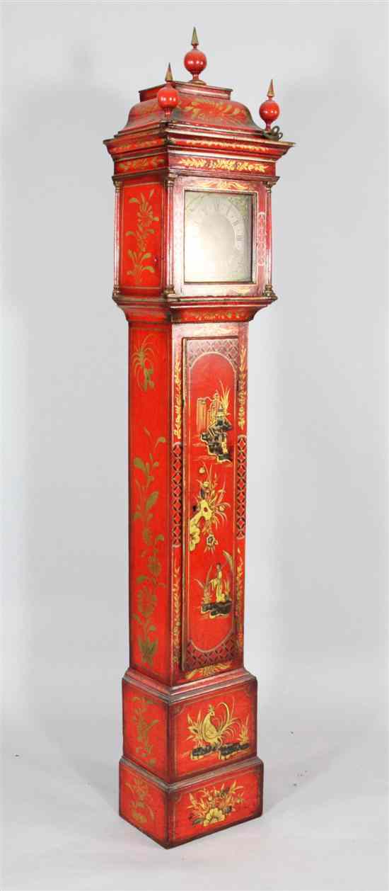 Appraisal: A George I style red japanned grandmother clock by Rodger