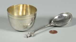 Appraisal: th c Silver Cup Anointing Spoon Two pieces th century