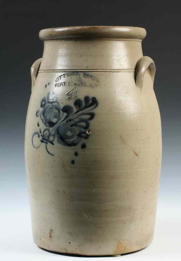 Appraisal: STONEWARE CHURN - Four Gallon Stoneware Churn by Ottman Bros