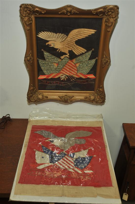 Appraisal: TWO PATRIOTIC EMBROIDERIES Asian early th century silk on silk