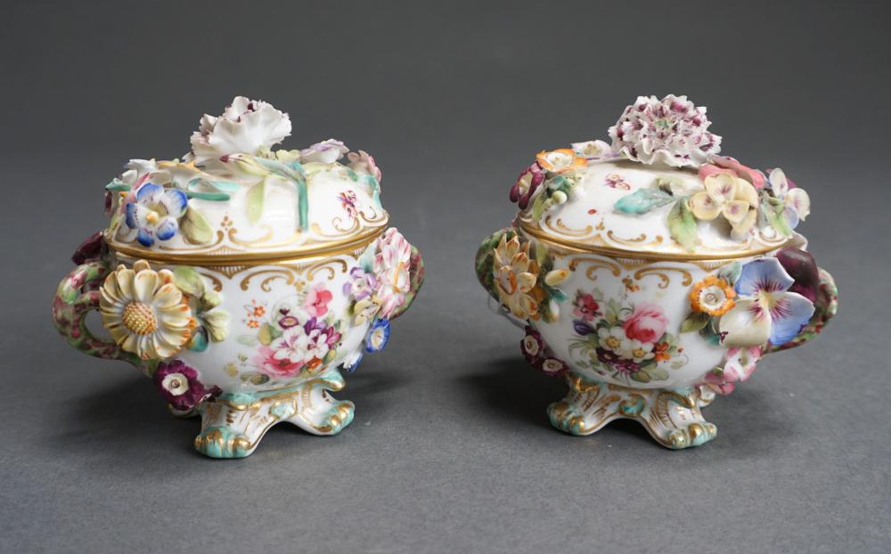 Appraisal: Pair Floral Decorated Coalbrookdale Style Porcelain Lidded Cups x x