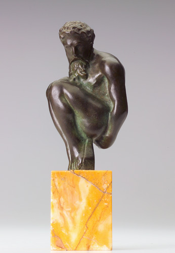 Appraisal: Anonymous Crouching Satyre c Cast bronze on marble base Stamped