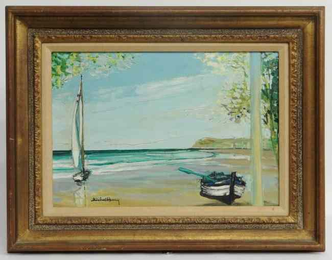 Appraisal: Painting oil on canvas boats in water signed ''Michel Henry''