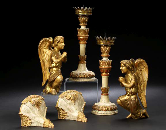 Appraisal: Diminutive Pair of Northern Italian Carved and Parcel-Gilt Antique White-Painted