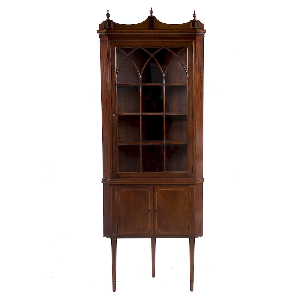 Appraisal: Potthast Federal Style Mahogany Corner Cupboard Baltimore mid- th century