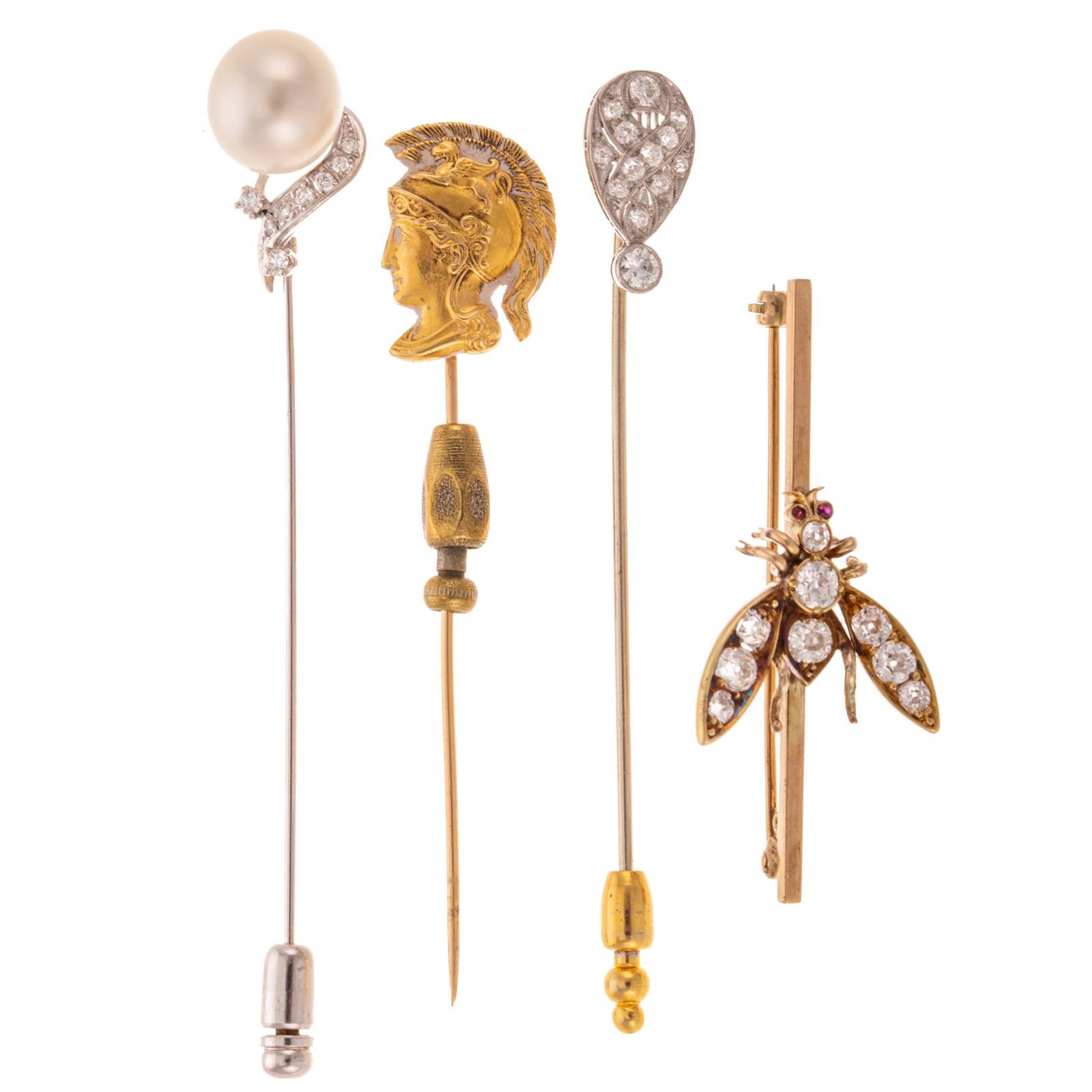 Appraisal: A COLLECTION OF DECORATIVE DIAMOND STICK PINS K yellow gold