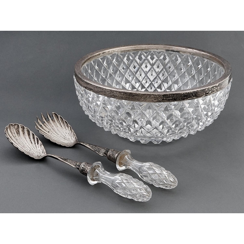 Appraisal: A Victorian silver mounted cut glass salad bowl and pair